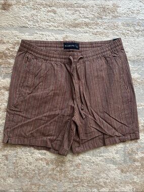 Abercrombie & Fitch Men's Multi-Stripe Brown Drawstring Shorts - Size Large, 6”